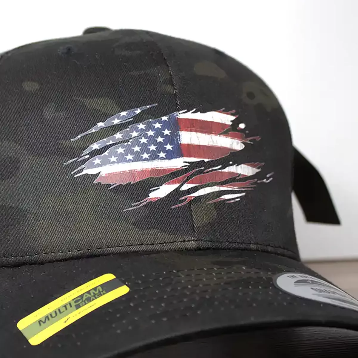 YP Classics 6 panel American Flag multi-cam trucker style hat