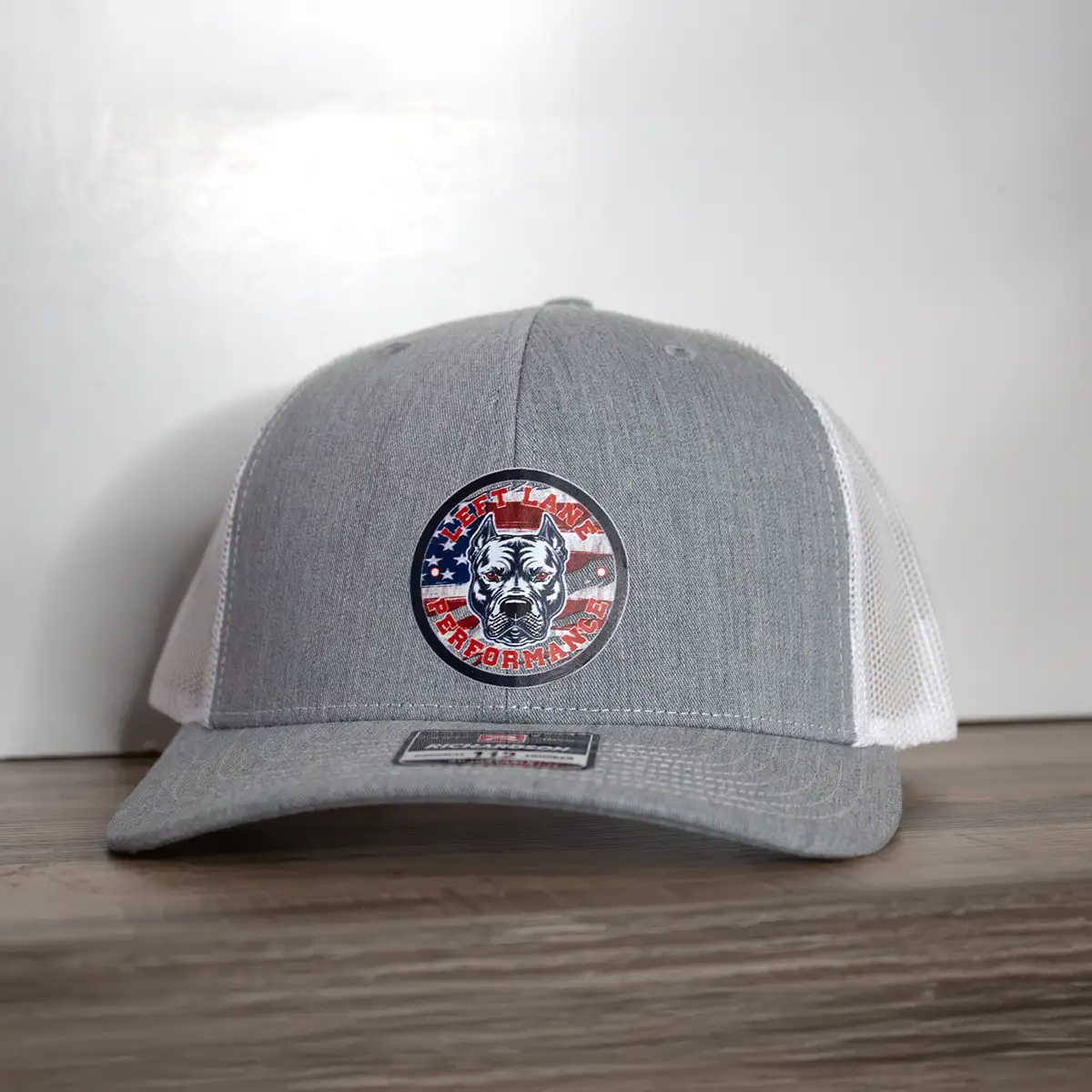Left Lane Performance American Flag design Richardson 112 grey and white far view