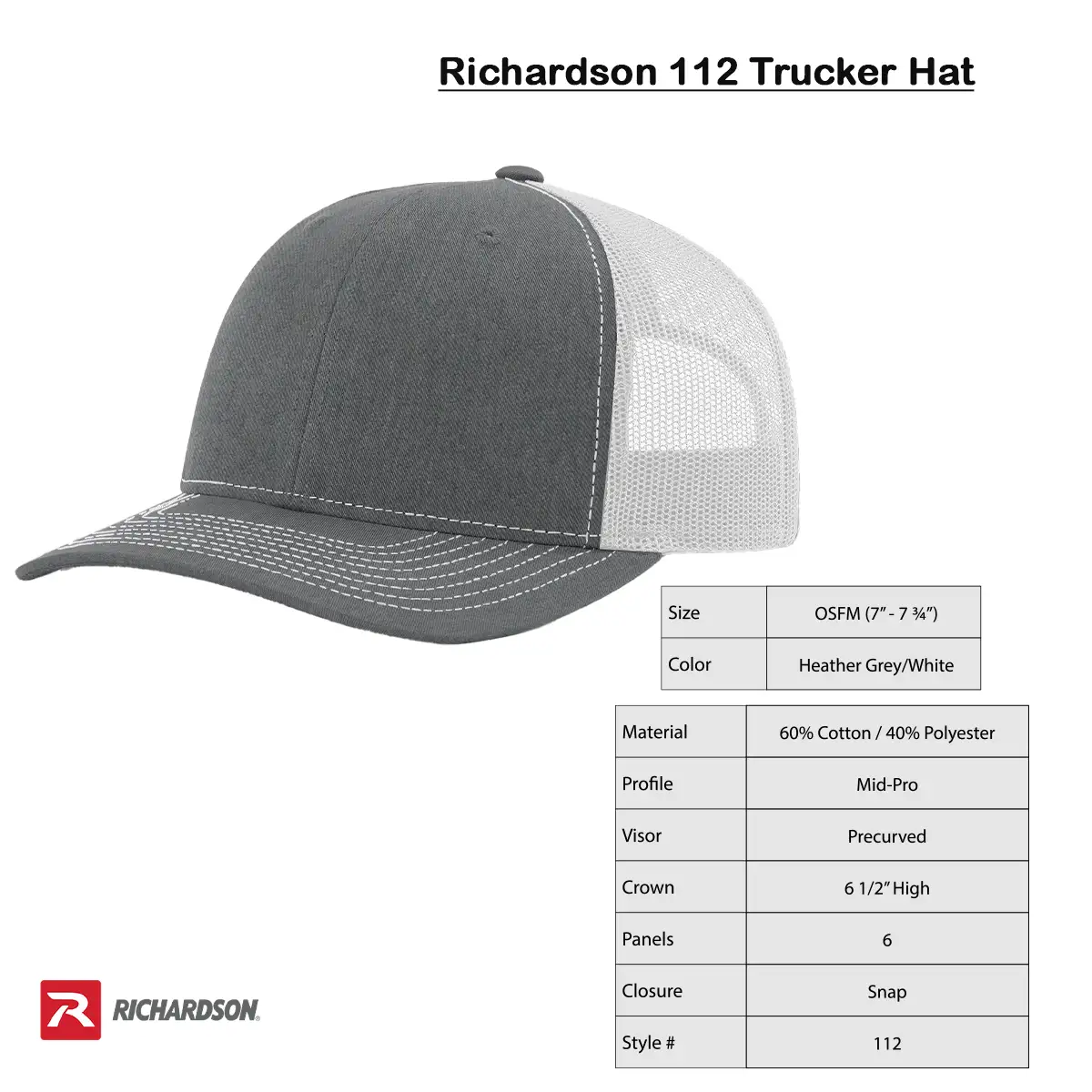 Richardson 112 Heather Grey White Info